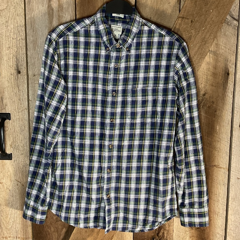 J. Crew Men's 100% Cotton Skim Fit Plaid Long Sleeve Button Up Size M